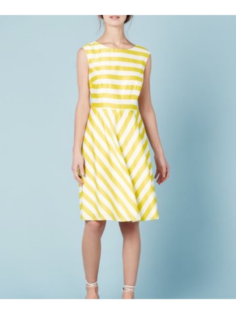 Boden Yellow and White Striped Sleeveless Midi Dress size 8